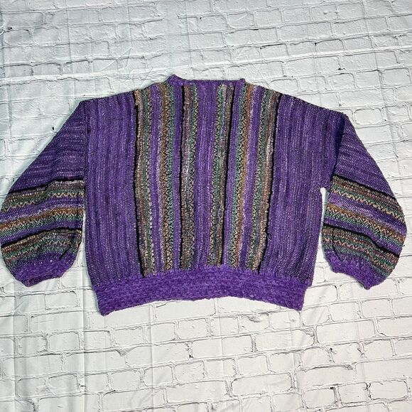 Nancy Lee Kaufman Cardigan One Size Oversized XL 2x Purple Striped Sweater - Picture 8 of 11